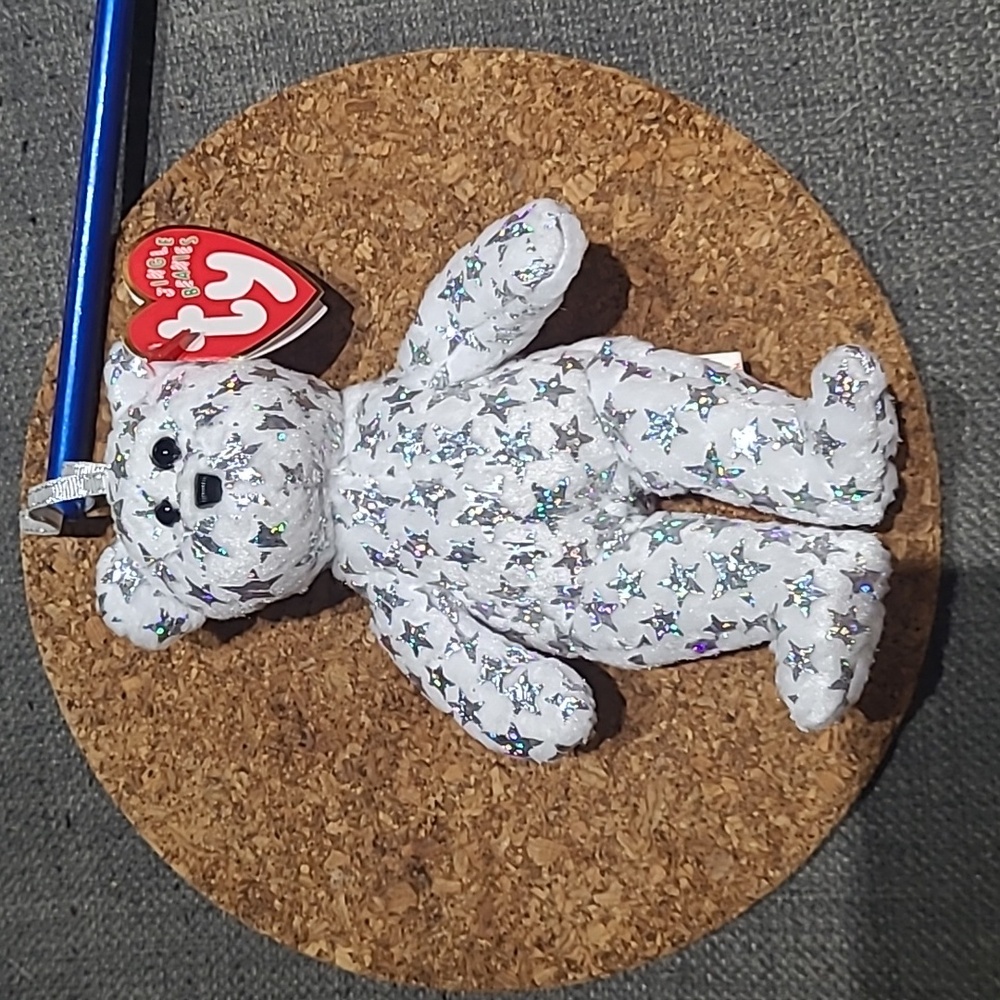 Ty Jingle Beanie Baby The Beginning Bear Silver Sparkle